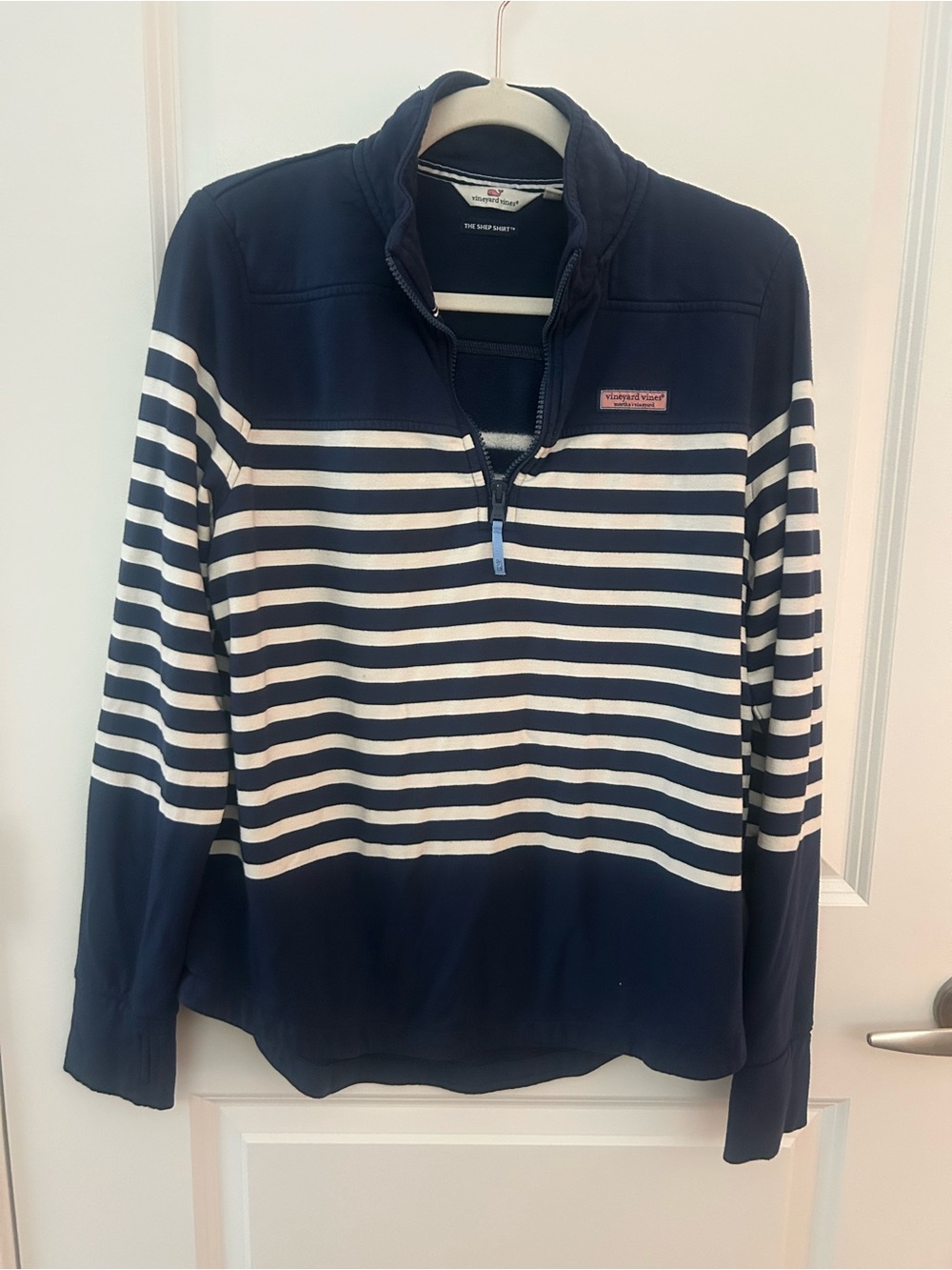 Vineyard Vines Women’s Navy & White Striped Quarter-Zip Sweater